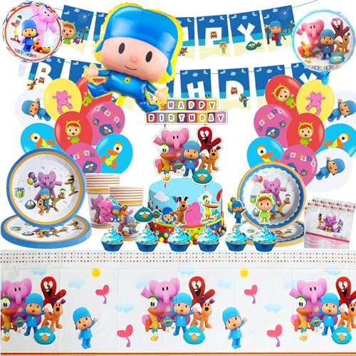 Decoración cumpleaños Pocoy, conjunto de vajilla de fiesta de Pocoy, decoración cumpleaños Pocoy, incluye mantel, platos cartón, pancarta, conjunto para 10 personas
