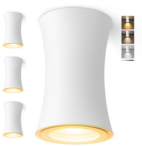 YindaLux LED Aufbauspot Weiß, IP44 Aufbaustrahler Dimmbar 3000K/4000K/6500K, Ø64x100mm Deckenspots Aufputz Spots inkl. 5W 550LM Modul 230V, LED Aufbauleuchte Flach aus Aluminium 4 Stück