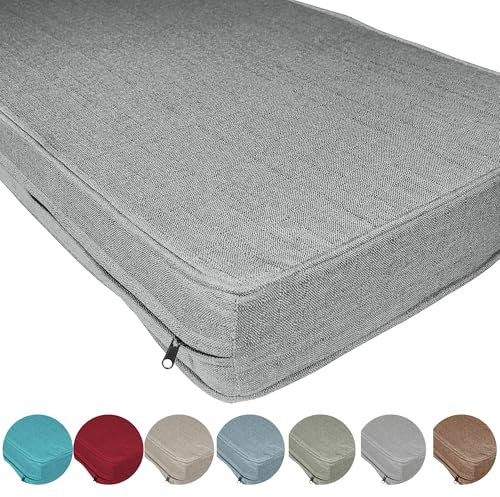ZQXFZ Luxuriöser Leinenstoff Sitzkissen Bankauflage Nach Maß 50x60x5cm 50D weißer Schaumstoff，Mittlere Härte，leicht zu reinigen,Ganzjährig，Drinnen und draußen， Sitzbank Kissen -Hellgrau.