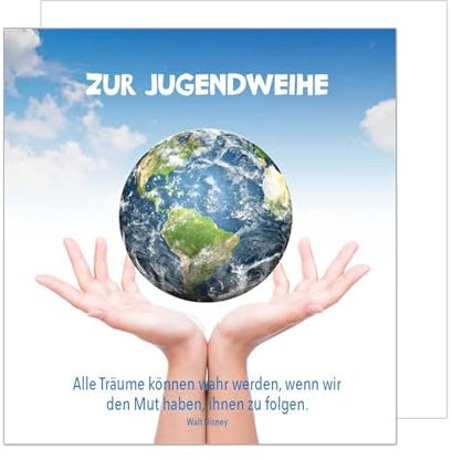 Edition Seidel Premium quadratische Glückwunschkarte zur Jugendweihe mit Umschlag. Jugendweihekarte Karte Grußkarte Junge Mädchen Jugendliche Weltkugel (JWQ112 SW025)