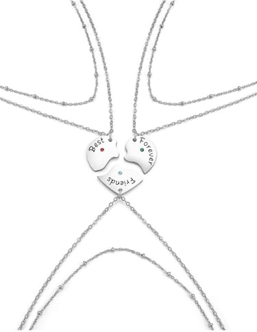 PiercingJak 3/4PCS Freundschaftsketten Herz Puzzle Anhänger mit Gravur Strass Edelstahl Layered Kette Mehrreihige Halskette Liebe Freundschaft Schmuck Personalisierte Geschenke für Beste Freunde