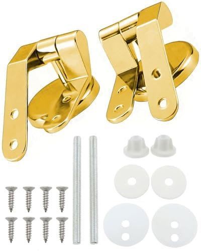 TPZORJX 2 Sets Toilettensitz Scharnier, Zinklegierung Scharnier mit Schrauben, Toilettendeckel Beschläge, Universal Toilettensitz, Toilettendeckel Schließung Fastener (Gold)