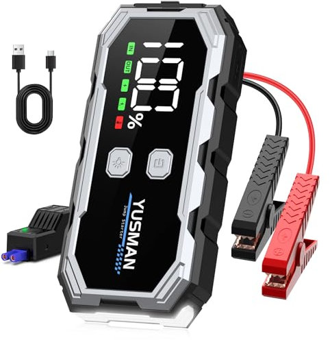 Jump Starter Power Pack, 12V Car Battery Booster, 5000A Portable Battery Pack (7.0 Gas/5.0L Diesel), Portable Jump Starter with Extended Smart Jump Cables, 3-Mode Lights