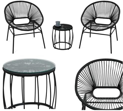 Focus Garden Balkonmöbel-Set Maya Gartenmöbel, 3-teilig - Schwarz - 2 Sessel und Tisch - Wetterfeste Möbel für Balkon und Terrasse, Metall Outdoor Lounge-Sitzgarnitur