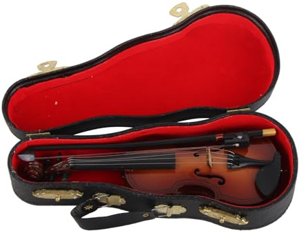 Mini Modello di Violino, Decorazione per Casa e Ufficio, Ornamento Musicale Artigianale, per gli Appassionati di Musica, con Supporto, Custodia Nera, Artigianato in Legno Unico,