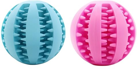 Mira's Pocket Engaging Treat-Dispensing Chew Ball for Dogs - Natural Rubber Puzzle Toy for Teething, Boredom & Dental Health (Sky Blue & Pink, Large)