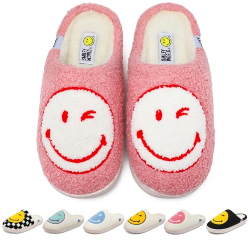 SmileyWorld® Pantofole da casa in peluche da Donna Uomo in Memory Foam Scarpe invernali calde e morbide per interni, bianco rosa