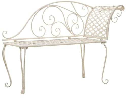 Qnhdfrt Garten-Chaiselongue 128 cm Metall Antik Weiß Outdoor Lounge Sitzbank für Garten Balkon