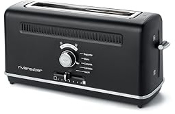riviera&bar Grille-Pain Expert Inox - 1010W, 5 Programmes, 7 Niveaux de Brunissement, Fente Extra-Longue 26 cm - Fonctions Dorage, Réchauffage, Vision, Sécurité Optimale - Noir