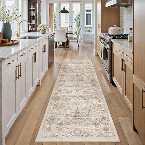 PureCozy Waschbarer Beige LäUfer Flur Teppich 60x240cm rutschfest | Weich Kurzflor Carpet, Rutschfest, Küche, Bettvorleger,Eingangsbereich, Schlafzimmer, Esszimmer