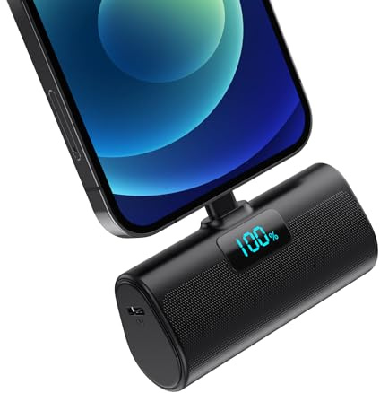 Batterie Externe pour iPhone, 5200mAh Mini Power Bank 20W PD Charge Rapide Chargeur Externe avec Écran LCD, Ultra-compact & Légère Batterie Portable Compatible avec iPohone 14/13/12/11/XR/X/8/SE Série