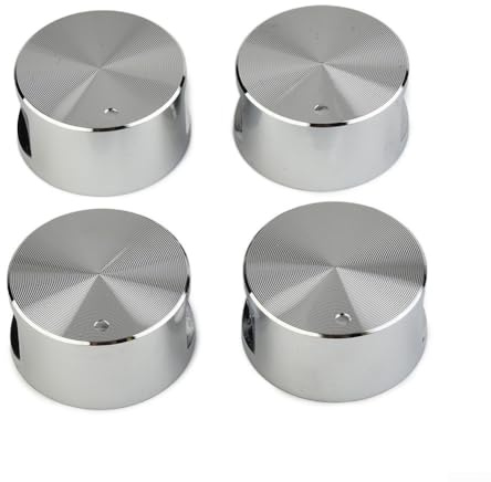 Zinc Alloy Round Cooker Control Knobs Set of 4, Silver Gas Hob and Oven Control Replacement Handles, Hob Switch Knob for Kitchen Appliances