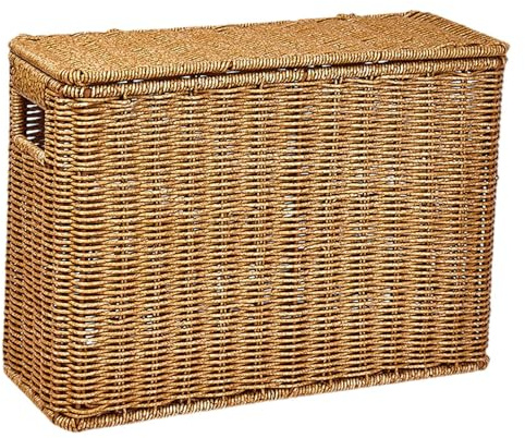 Pitycbo Cesta de Almacenamiento Tejida, Estrecha Y Alta, con Tapa Y Asa, Soporte para Cesta de Almacenamiento, Organizador de Libros Y Caja de Decoración para, L