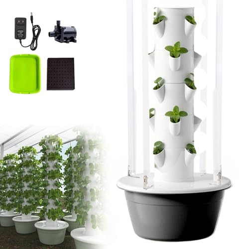 ZHDANB Indoor Vertical Growing, Auto Water Circulation, 5Tier 20Cells, 30L Water Tank, Vertical Garden Tower, for Herbs,Vegetables,Fruits,Tomato Black-IndoorWithLEDLight