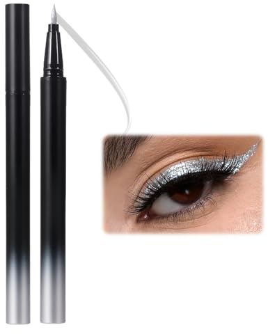 Metallic Glitzer Eyeliner, Flüssiger Glitter-Eyeliner mit Sanft Funkelnender Metallisch-Perlmutt Optik, für Vielfältige Augen-Make-up Looks, Elegantes Silber Diamant für Zarten Glanz #04