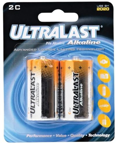 ULTRALAST ULA2C ULA2C C Alkaline Batteries, 2 pk, Multicolor