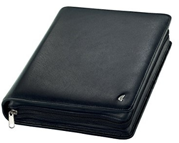 Chronoplan 50102 nachfüllbarer Terminplaner / Organizer / Terminkalender Mappe aus Premium Rindnappaleder (Format A5 (220 x 275 mm) mit Reißverschluss, Ringbuch, ohne Kalendarium) schwarz