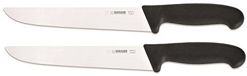 Giesser, 2 coltelli da macellazione, colore nero, lunghezza lama 21 cm, forma stretta