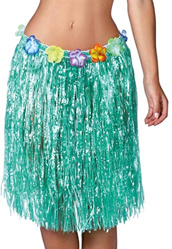 Guirca Hawaii Rock mit Blumen für Damen grün Karneval Strand Beach Party Bast ca. 55 cm