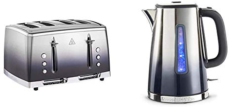 Russell Hobbs 25141 Eclipse Polished Stainless Steel Ombre Four Slice Toaster, Midnight Blue with Kettle