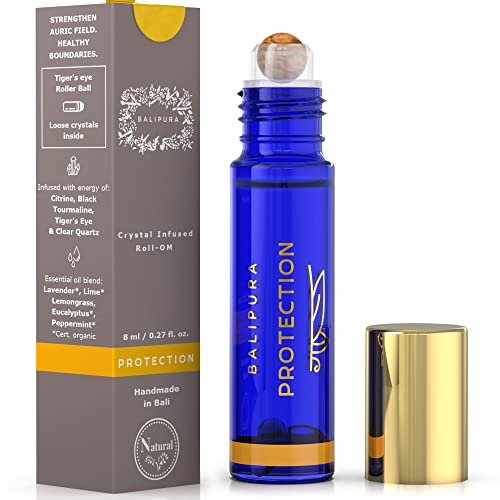 BALIPURA - Pfefferminz-Ätherisches-Öl Roll-On mit Heilsteinen - Lavendel, Eukalyptus Ätherische Öle Mischung - Spirituelle Duftöle Geschenke