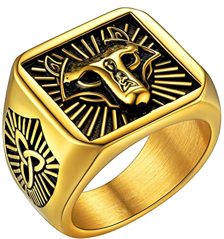 FaithHeart gold Fingerring Viking Wolfkopf Bandring Punk Stil Ring Wikinger Amulett Siegelring für Weihnachten Valentinstag Geburtstag