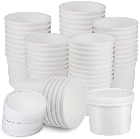 50 Stück 12 oz 350ml Einweg Suppenbecher mit Deckel, Pappbecher mit Deckel