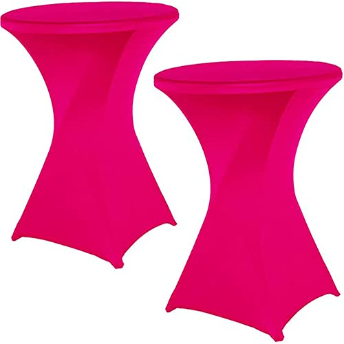 Highdi Stretch Stehtischhusse, Stehtisch Hussen Ø 60 / Ø 80 cm, Verstärkung im Fußbereich und Viele Farben Waschbar für Runden Tisch Hochzeit Bankett Tischdekoration (Rosarot, 80x110cm)
