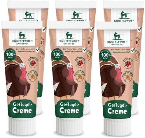 Knuffelwuff Tuben Snack Lot de 6 friandises pour chien à la dinde – Avec beaucoup de viande fraîche – Sans conservateur, sans sucre ni céréales – Idéal également pour les chiots – Fabriqué en