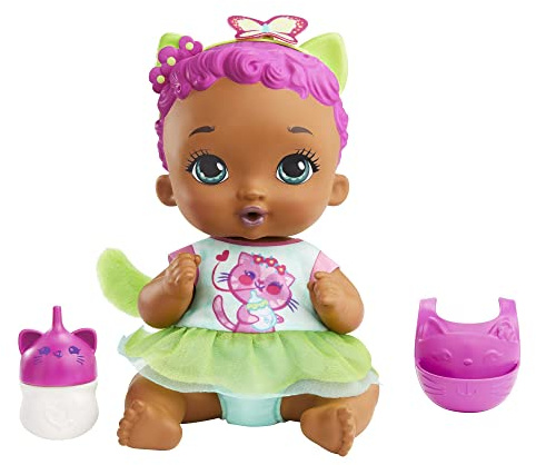 My Garden Baby Feed & Change Baby Kitten Doll (12-in) & Accessories, with Reusable Diaper, Bib, and Bottle, Great Gift for Kids Ages 3Y+, HHL23