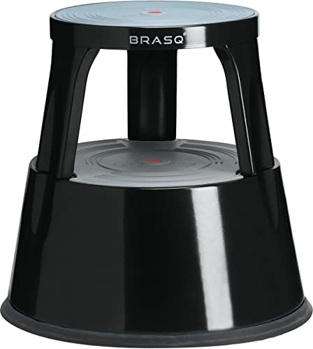 BRASQ Tritthocker mit Rollen ST300 Premium, Elefantenfuß, hergestellt aus hochwertigem Polypropylen, mit einklappbaren 3 Rollen, 30 cm hoch, Trittrollhocker, belastbar bis 150 kg (schwarz)