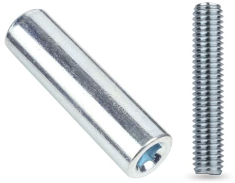 Spare Hardware Parts Juego de bastidores de cama, manguito de tuerca de acoplamiento redondo largo y varilla roscada (reemplazo para IKEA parte # 106986 + 100013) (paquete de 4 unidades)