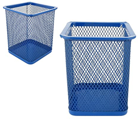 LEVIATAN - 2 Stück - Metall eckig Stifteköcher | Stiftehalter Würfel aus Drahtmetall | Mesh Multifunktions Becher für Kugelschreiber Marinenblau