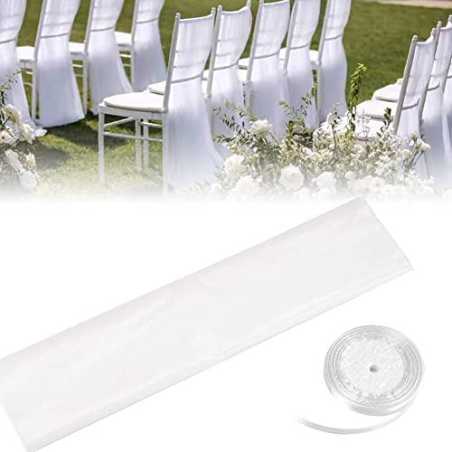 SIYINGSAERY 48cmx10m Organza Stoff Weiß Tüll Stoff Organza Tischläufer Tüllstoff Dekostoff Weißer Meterware Stuhl Schärpe Weiß Deko Tuch mit Band für Hochzeit Party Geschenke Deko Basteln