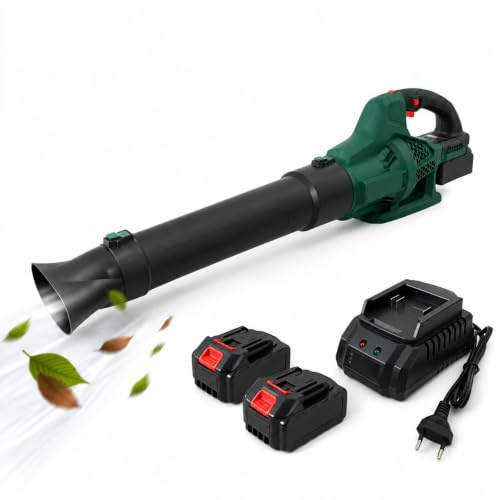 Soffiatore a Batteria 68VF con 2 Batterie 5000mAh 6 Velocità 7000-10500 RPM 180-200 Km/h Soffiafoglie Elettrico Portatile per Giardino Cortile e Garage