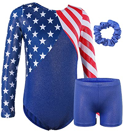 BAOHULU Gymnastics Leotards for Toddler Girls Patriotic Sparkle Red White Blue Athletic Dancewear KHB146_US_14A