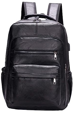 F Fityle Zaino per laptop in pelle PU Zaino da viaggio per uomo Tasche multiple per computer casual resistente all'acqua per la pesca Shopping, Nero