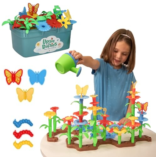MindWare Flower Building Toy Set for 3 4 5 6 7 Year Old Girls and Boys, Preschool and Kindergarten STEM Educational Building Toys for Kids Ages 4-8, Flower Garden Building Toy with Storage Case