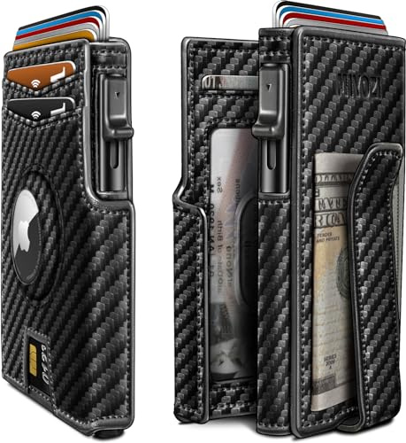 miyozi Airtag Wallet for Men,with Money Clip 10 Cards Metal Case Smart Slim Pop Up Credit Card Holder Flip with Magnetic Closure RFID Blocking wallet with Gift Box