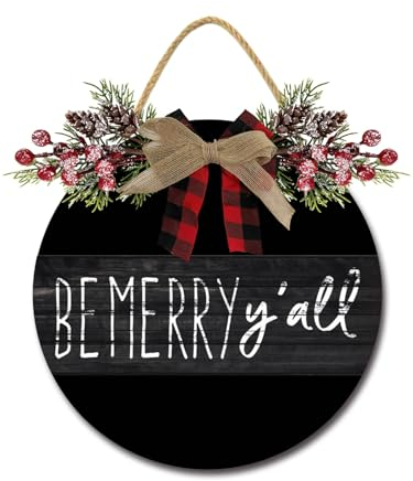 Be Merry y'all Haustürschild, lustige Kränze zum Aufhängen, Holzschild, Dekoration, rund, rustikal, Holz, Bauernhaus, Veranda, Dekoration für Zuhause, Haustür, 28,9 x 27,9 cm