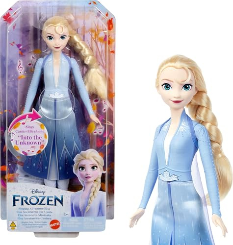 Mattel Disney Frozen Elsa singende Modepuppe, singendes Abenteuer in charakteristischer Kleidung, singt Into the Unknown aus Disney Frozen 2 Film, HXD31