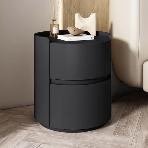 Moderner Minimalistischer Nachttisch aus Massivem Holz - Weiß, Rund Mit Aufbewahrungsschubladen, Kommode, Mini-Beistelltisch für Schlafzimmer