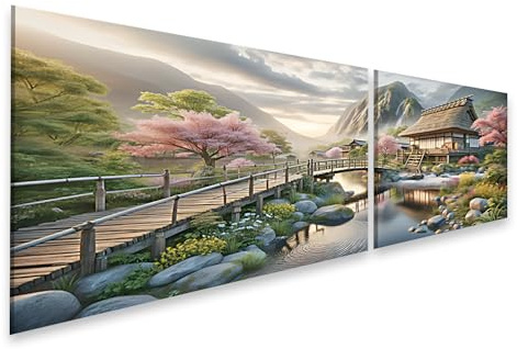 islandburner Tableau sur toile - Jardin japonais - Fleurs de cerisier - Hyper réaliste - Photos murales - Poster