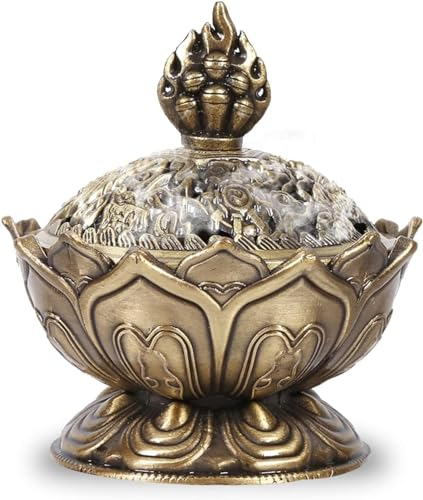 Gonyscag Lotus YCHEN-81U0A - Quemador de incienso de humo de reflujo de humo, para decoración de conos de fragancia (bronce)