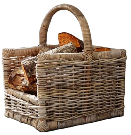 Open Ended Log Basket 42cm Grey Kubu Rattan Fireplace Wood Kindlings Storage Holder
