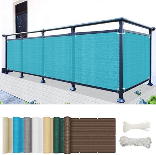 GAIFNAG Balkon Sichtschutz 130 x 650 cm Balkonverkleidung Sichtschutz, Wasserabweisend Balkonbespannung Wetterbeständiges Und Pflegeleichtes für Balkon Terrasse Garten, Himmelblau