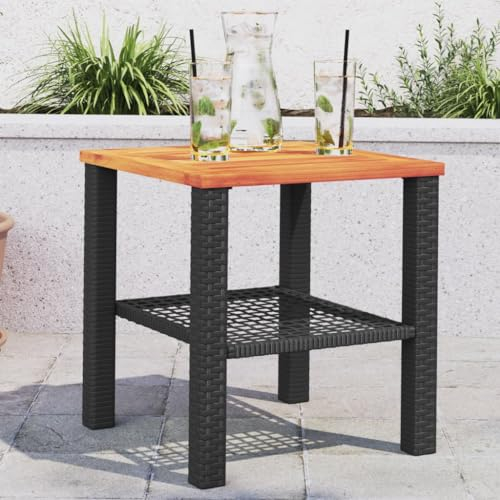 CIADAZ Gartentisch Schwarz 40x40x42 cm Poly Rattan Akazienholz, Gartentisch, Terrassentisch, Esstisch Garten, Gartenesstische, Gartenmöbel, Außentisch - 366263
