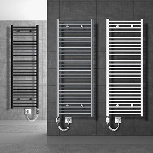 ECD Germany Radiateur avec Élément Chauffant Électrique 900W - 400 x 1200 mm - Blanc - Connexion Latéral - Forme Droit - Kit de Montage Mural Inclus - Sèche-Serviettes Sahara pour Salle de Bain