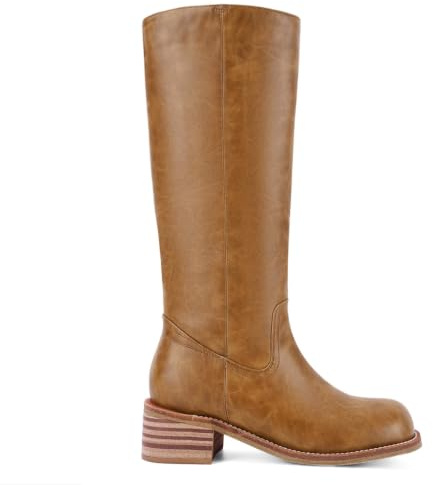 UBWDU - Bottes hautes à talon bloc épais, bottes longues à bout carré, talon bas, pour femme