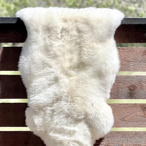 Khara Home Premium Genuine Sheepskin Rug – Soft & Fluffy Single Pelt (2’ x 3’) Natural White Lambskin Area Rug for Bedroom or Living Room – Made in Argentina